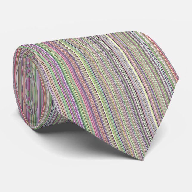 Irridicent Light Vertical Multicolored Stripes  Tie (Rolled)
