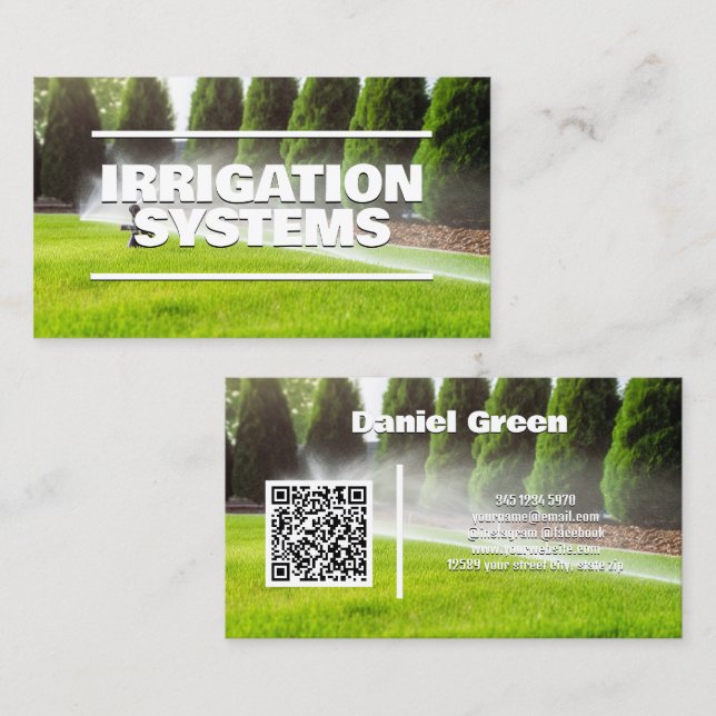 Irrigation Watering Services Custom QR Business Card (Front/Back)
