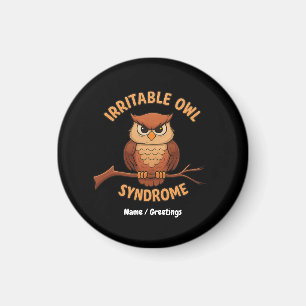 Irritable Owl Syndrome Funny Angry Owl Cartoon Pun Magnet