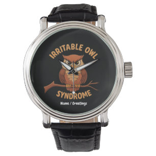 Irritable Owl Syndrome Funny Angry Owl Cartoon Pun Watch