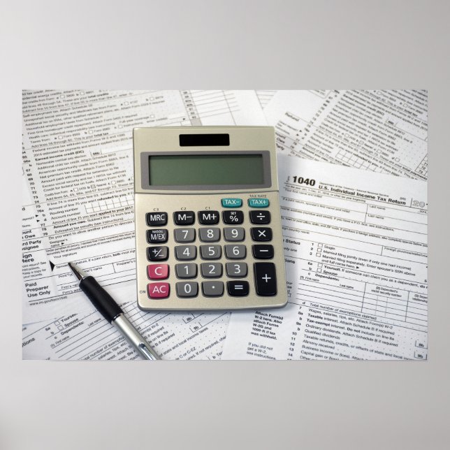 IRS tax forms with calculator Poster (Front)