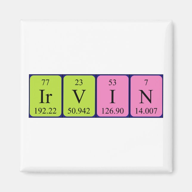 Irvin periodic table name magnet (Front)