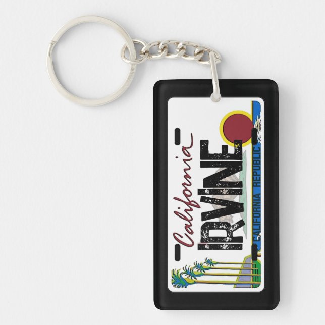 Irvine California flag license plate keychain (Front)
