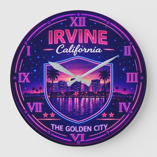 Irvine California Modern Skyline Large Clock (Front)