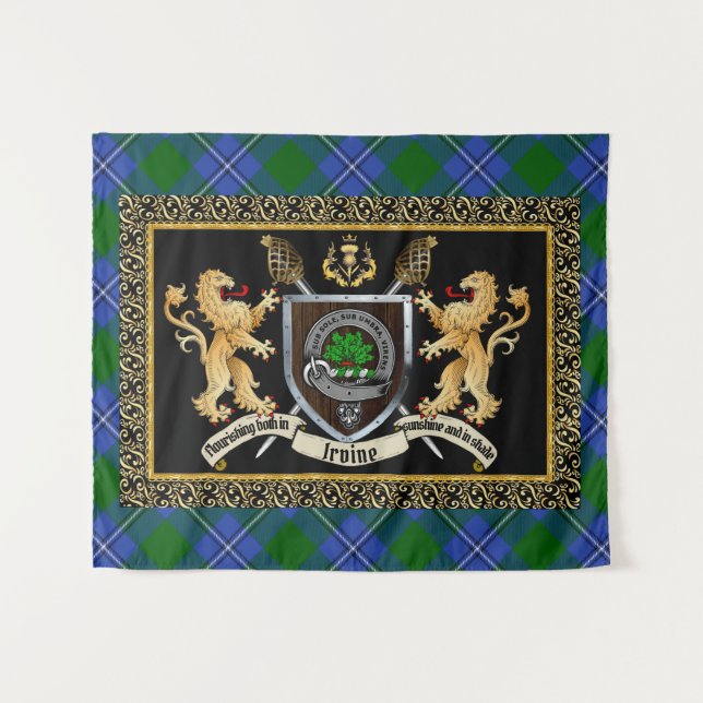 Irvine Clan Badge & Motto w/Lions  Tapestry (Front (Horizontal))