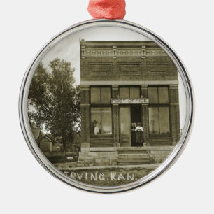 IRVING KANSAS POST OFFICE PHOTO MARSHALL COUNTY KS METAL ORNAMENT