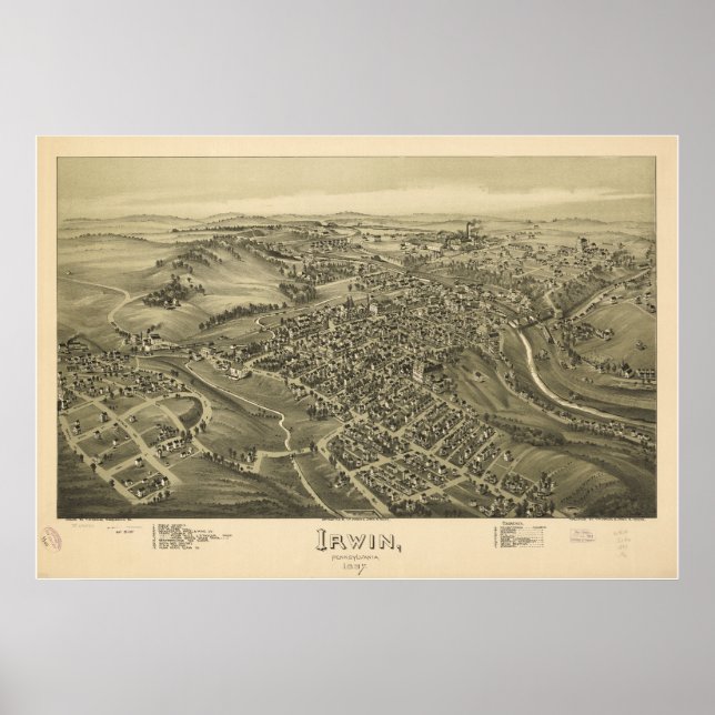 Irwin Pennsylvania 1897 Antique Panoramic Map Poster (Front)