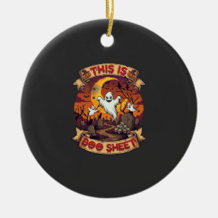 Is Boo Sheet Halloween Ghost Cemetery Pumpkins_1 Ceramic Ornament