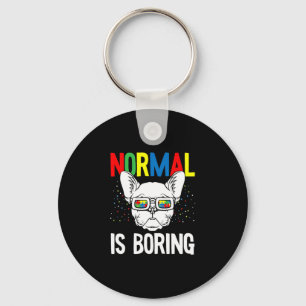 Is Boring Autism Awareness French Bulldog Dog Puzz Keychain