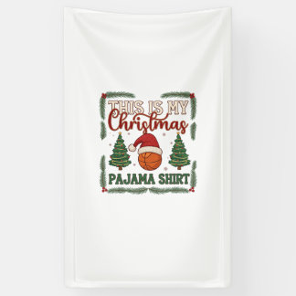 Is Christmas Pajama Basketball Santa Hat Trees Banner