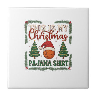 Is Christmas Pajama Basketball Santa Hat Trees Tile