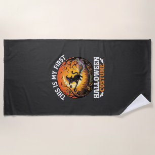 Is First Halloween Costume Black Cat Broom_1 Beach Towel
