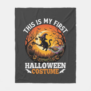 Is First Halloween Costume Black Cat Broom_1 Fleece Blanket
