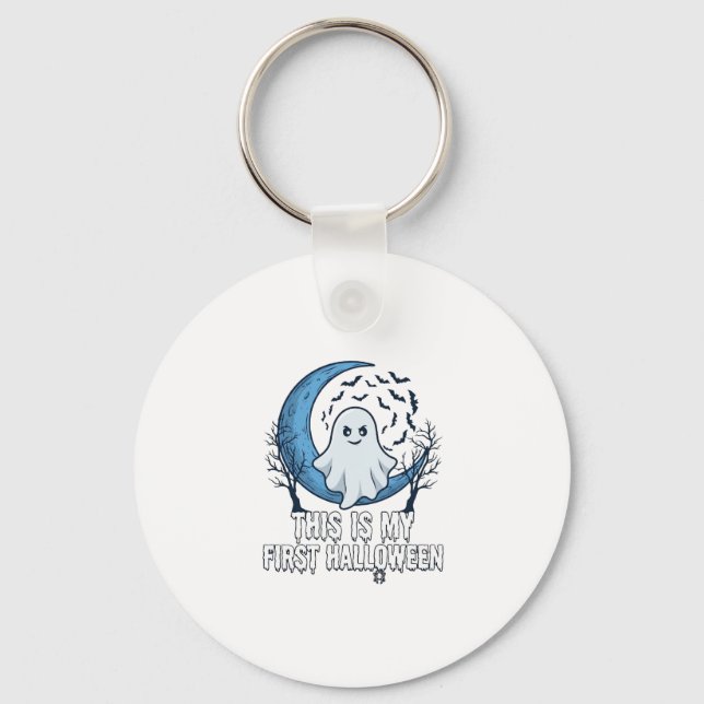 Is First Halloween Ghost Crescent Moon Bats_1 Keychain (Front)