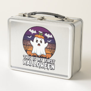 Is First Halloween Ghost Pumpkin Hat Bats_1 Metal Lunch Box