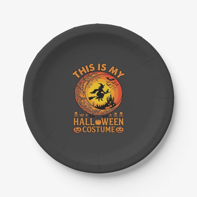 Is Halloween Costume Witch Castle Cauldron Paper Plate (Front)