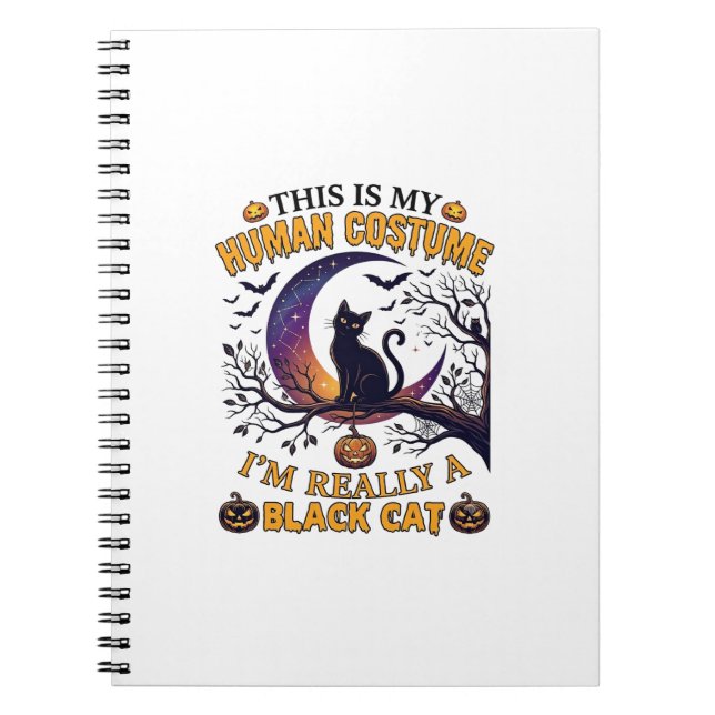 Is Human Costume Black Cat Halloween Moon_1 Notebook (Front)