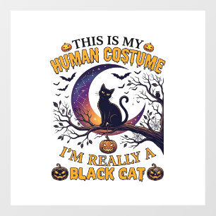 Is Human Costume Black Cat Halloween Moon_1 Window Cling