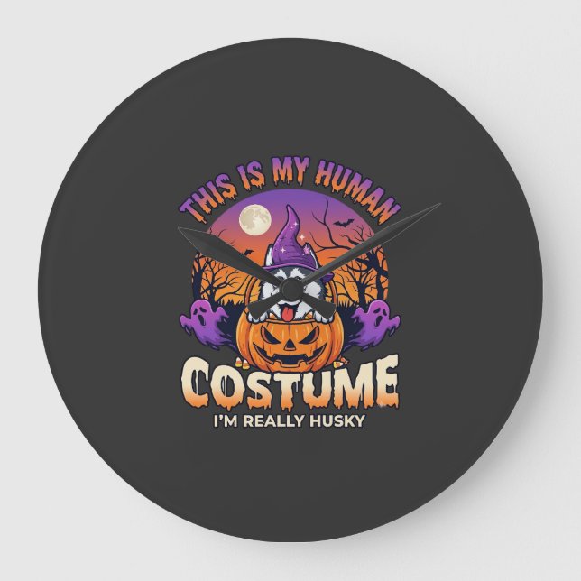 Is Human Costume Husky Pumpkin Halloween Ghosts_1 Large Clock (Front)