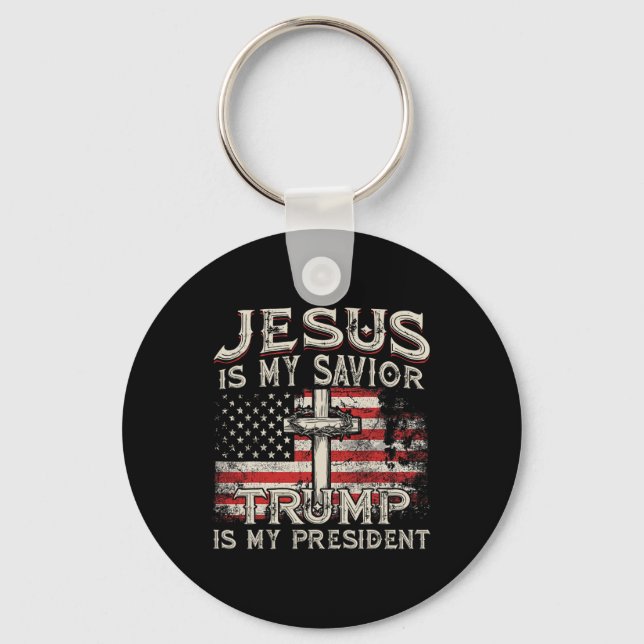 Is My Saviour Trump Is My President American Flag  Keychain (Front)