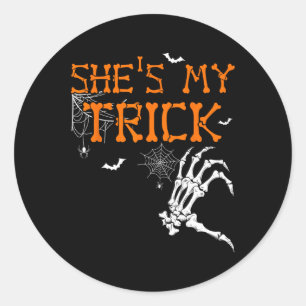 Is My Trick Hes Is My Treat Halloween Couple Skele Classic Round Sticker