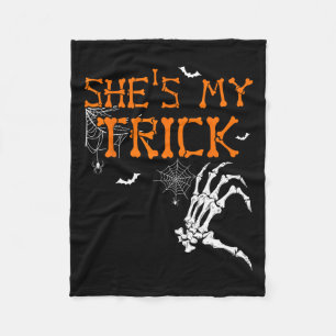 Is My Trick Hes Is My Treat Halloween Couple Skele Fleece Blanket
