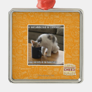 Is not addicted to caffeine metal ornament