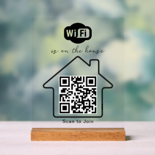 Is On The House   Modern Minimalist WiFi QR Code Acrylic Sign