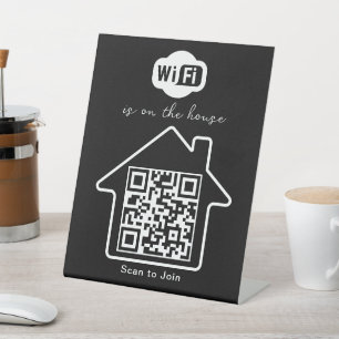 Is On The House   Modern Minimalist WiFi QR Code Pedestal Sign