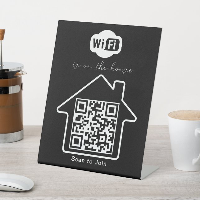 Is On The House | Modern Minimalist WiFi QR Code Pedestal Sign (In SItu)
