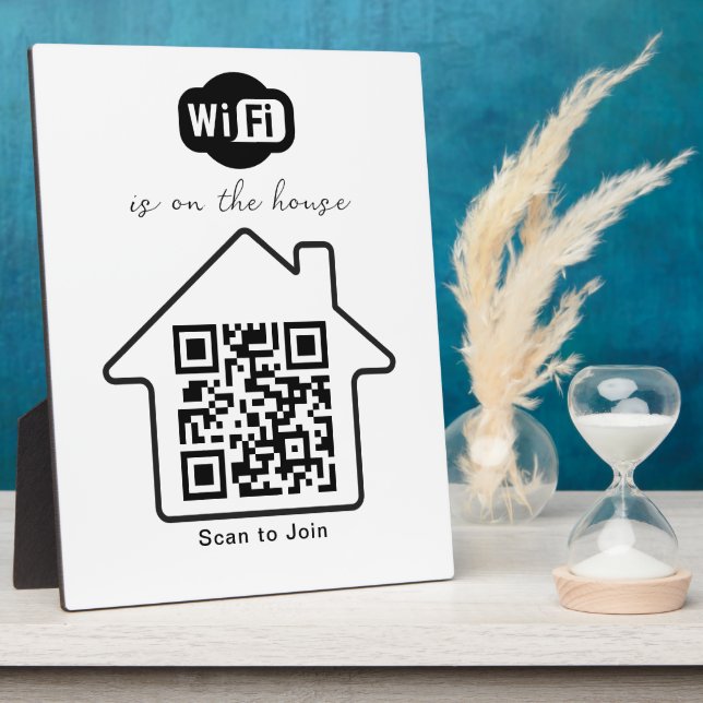 Is On The House | Modern Minimalist WiFi QR Code Plaque (Side)