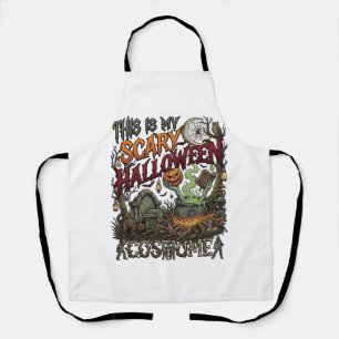 Is Scary Halloween Costume Cauldron Pumpkin Cat_1 Apron