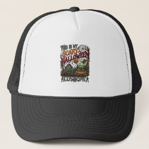 Is Scary Halloween Costume Cauldron Pumpkin Cat_1 Trucker Hat