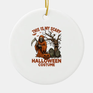 Is Scary Halloween Costume Orange Reaper Pumpkin_1 Ceramic Ornament
