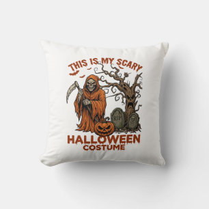 Is Scary Halloween Costume Orange Reaper Pumpkin_1 Throw Pillow