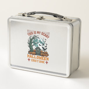 Is Scary Halloween Costume Tombstone Pumpkins Moon Metal Lunch Box