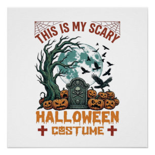 Is Scary Halloween Costume Tombstone Pumpkins Moon Poster