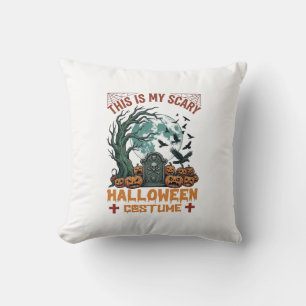 Is Scary Halloween Costume Tombstone Pumpkins Moon Throw Pillow