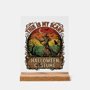 Is Scary Halloween Costume Witch Broom Cat Acrylic Sign