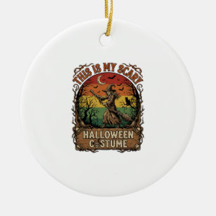 Is Scary Halloween Costume Witch Broom Cat Ceramic Ornament