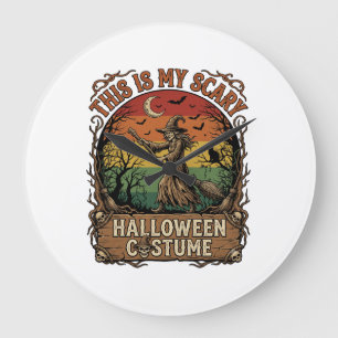 Is Scary Halloween Costume Witch Broom Cat Large Clock