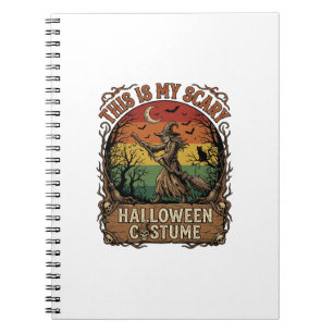 Is Scary Halloween Costume Witch Broom Cat Notebook