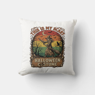 Is Scary Halloween Costume Witch Broom Cat Throw Pillow