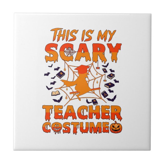 Is Scary Teacher Costume Halloween Witch Spider We Tile (Front)