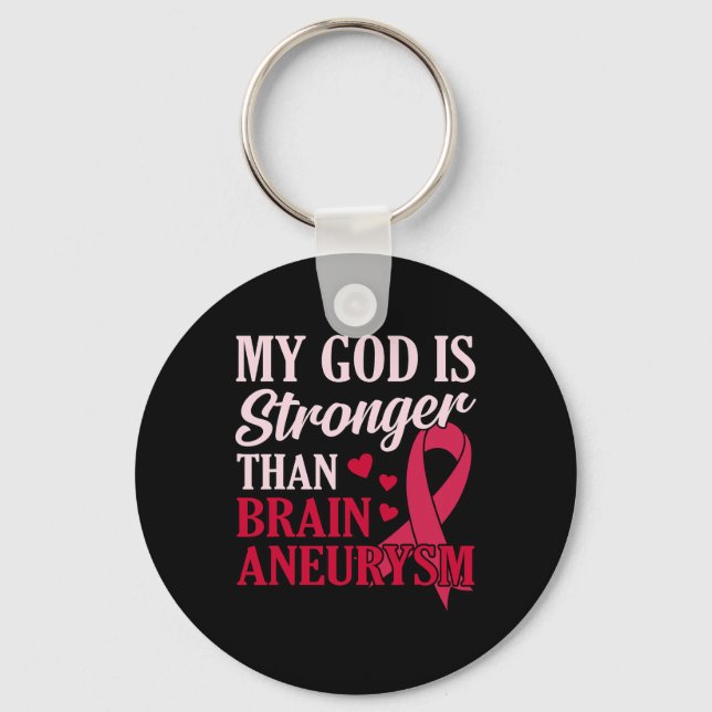 Is Stronger Than Brain Aneurysm Awareness Month Gr Keychain (Front)