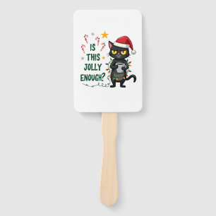 Is This Jolly Enough Black Cat Merry Christmas Tre Hand Fan