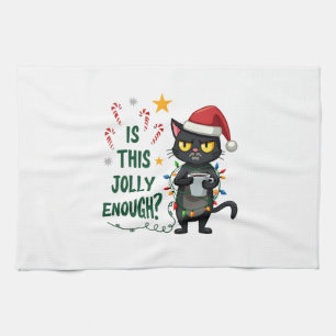 Is This Jolly Enough Black Cat Merry Christmas Tre Kitchen Towel