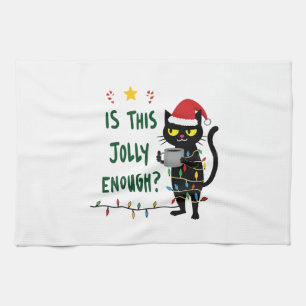 Is This Jolly Enough Black Cat Merry Christmas Tre Kitchen Towel