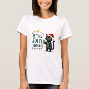 Is This Jolly Enough Black Cat Merry Christmas Tre T-Shirt