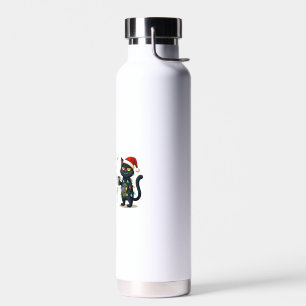 Is This Jolly Enough Black Cat Merry Christmas Tre Water Bottle